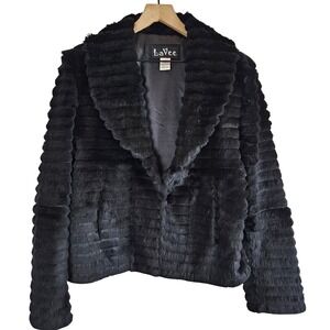Lavee leather‎ fur boxy jacket, black, size M